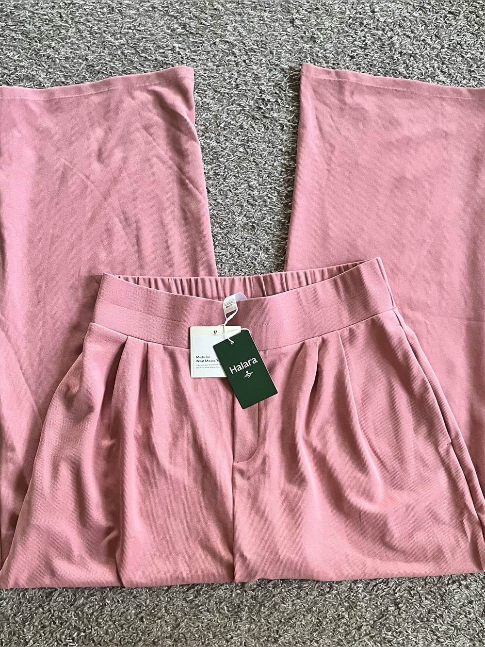 Halara Wide Leg Pink High Wasited Waffle Pants Pleated Trousers Size Large